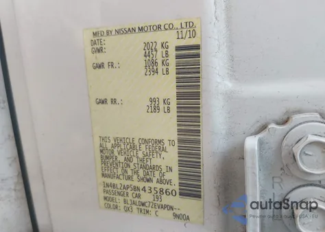 2011 Nissan Altima 3.5 Sr from USA, damaged, VIN 1N4BL2AP5BN435860